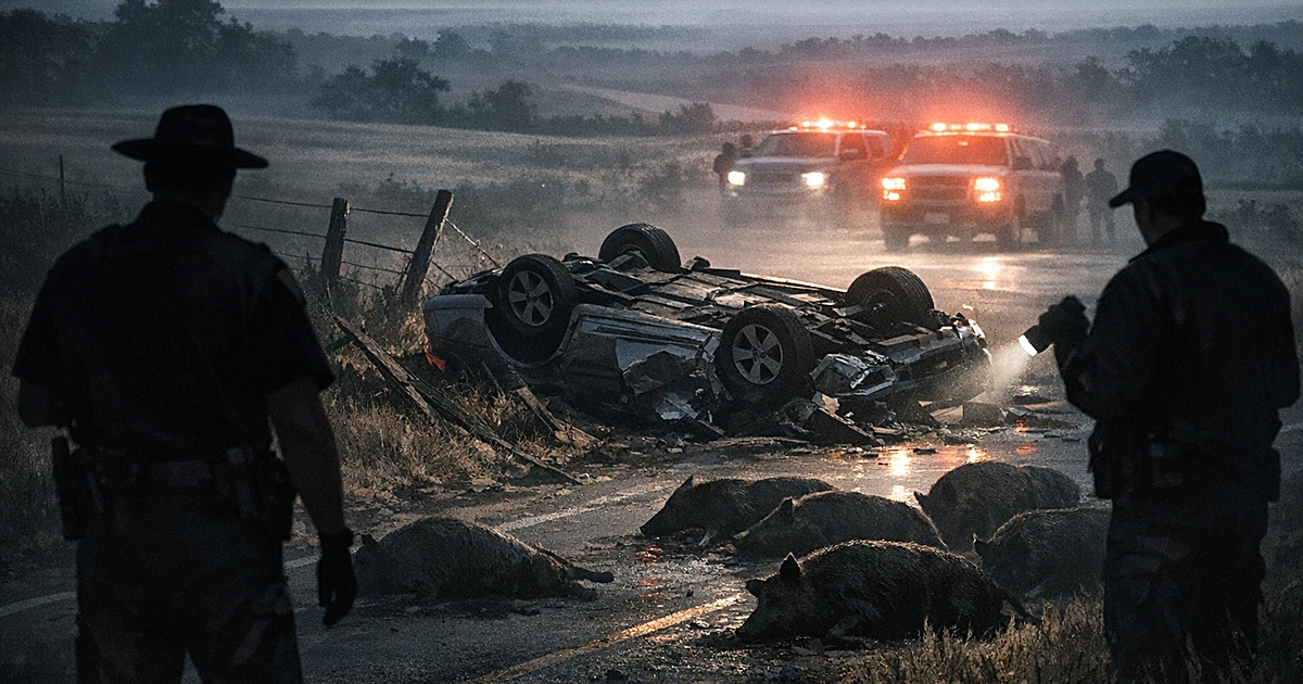 Featured image for: Oklahoma retiree killed after car strikes pack of feral hogs, raising questions about rural road safety