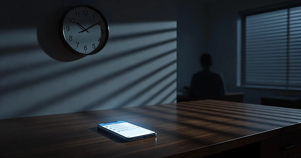 Smartphone glowing in darkness at 3 AM with blank screen, creating atmospheric late-night scene